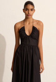 Drawcord Halter Sundress - Black - Matteau